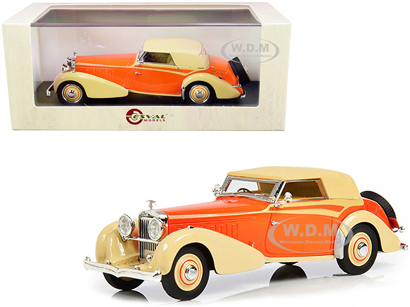 1934 Hispano Suiza J12 Top Up RHD Right Hand Drive Carrosserie Vanvooren Cream Orange Limited Edition 250 pieces Worldwide 1/43 Model Car Esval Models EMEU43002 B