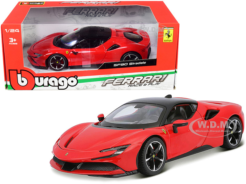 Ferrari SF90 Stradale Red Black Top 1/24 Diecast Model Car Bburago 26028