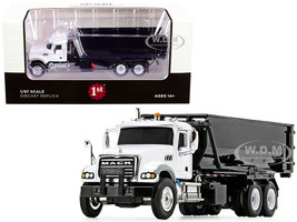 Mack Granite Tub-Style Roll-Off Container Dump Truck White Black 1/87 Diecast Model First Gear 80-0343