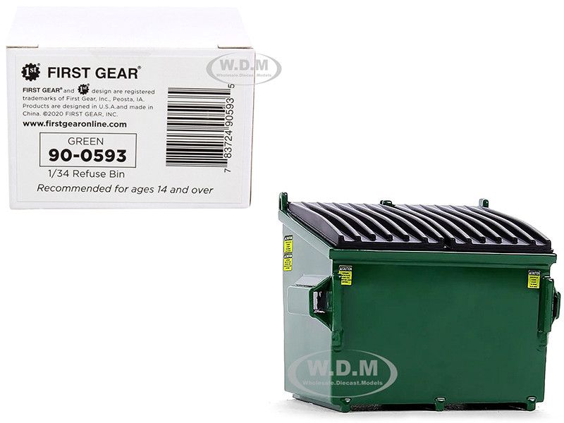 Refuse Trash Bin Green 1/34 Diecast Model First Gear 90-0593