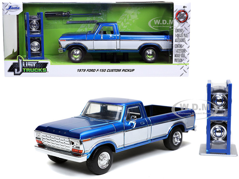 1979 Ford F-150 Custom Pickup Truck Candy Blue White Extra Wheels Just Trucks Series 1/24 Diecast Model Car Jada 32309