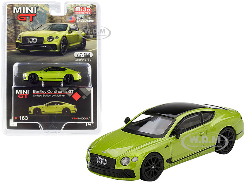 Bentley Continental GT Limited Edition Mulliner Green Metallic Black Top Limited Edition 1800 pieces Worldwide 1/64 Diecast Model Car True Scale Miniatures MGT00163