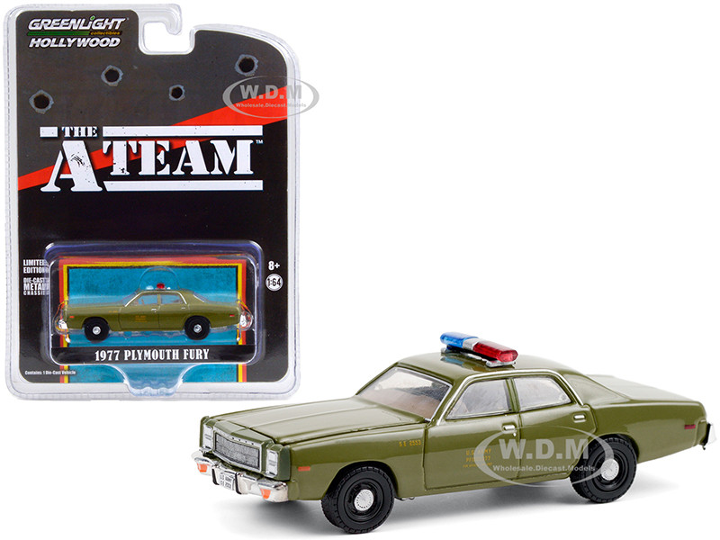 1977 Plymouth Fury US Army Police Army Green The A-Team 1983 1987 TV Series Hollywood Special Edition 1/64 Diecast Model Car Greenlight 44865 A