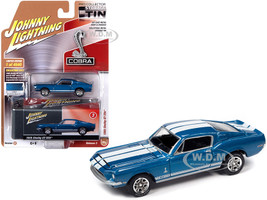 1968 Ford Mustang Shelby GT-350 Acapulco Blue Metallic White Stripes Collector Tin Limited Edition 4540 pieces Worldwide 1/64 Diecast Model Car Johnny Lightning JLCT005 JLSP109 B