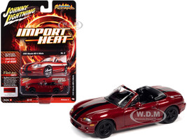 1999 Mazda MX-5 Miata Convertible Custom Candy Apple Red Metallic Black Stripes Import Heat Limited Edition 4588 pieces Worldwide 1/64 Diecast Model Car Johnny Lightning JLSF018 JLSP111 B