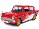 1959 Ford Anglia Red White Lucky the Leprechaun Diecast Figurine Lucky Charms 1/24 Diecast Model Car Jada 32200