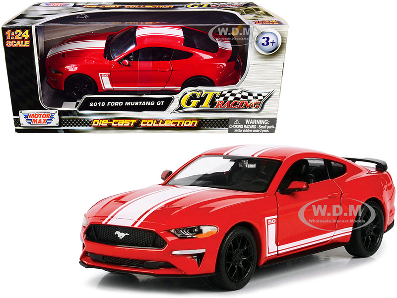 2017 Ford Mustang 5.0 GT Ruby Red Metallic with Silver Stripes 1/18 and 1/64 2 Cars Set Limited Edition to 1002 pieces Worldwide Diecast Model Cars by Autoworld AW245