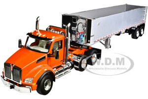 Kenworth T880 Day Cab East Genesis End Dump Trailer Burnt Orange Chrome 1/50 Diecast Model First Gear 50-3453