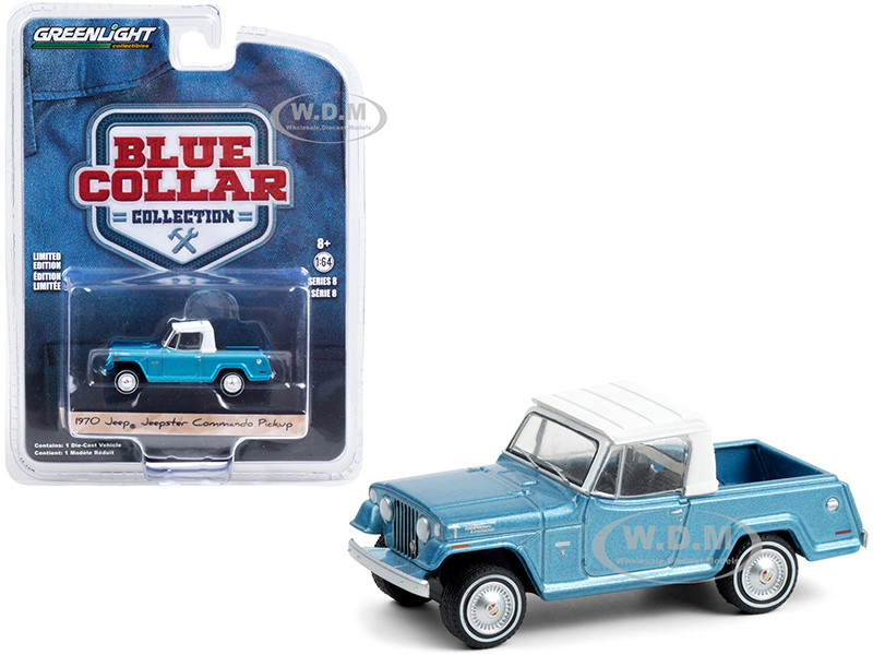 1970 Jeep Jeepster Commando Pickup Truck Light Blue Metallic White Top Blue Collar Collection Series 8 1970 Jeep Jeepster Commando Pickup Truck Light Blue Metallic White Top Blue Collar Collection Series 8