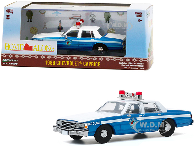 1986 Chevrolet Caprice Blue White Police Car Home Alone 1990 Movie 1/43  Diecast Model Car Greenlight 86585