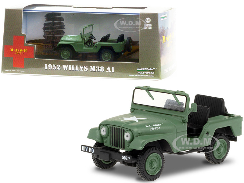1952 Willys M38 A1 Army Green M*A*S*H 1972 1983 TV Series 1/43 Diecast Model Car Greenlight 86590