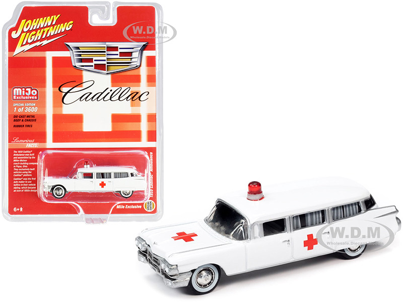 Diecast Model Red Johnny Lightning 1:64-1959 Cadillac Ambulance