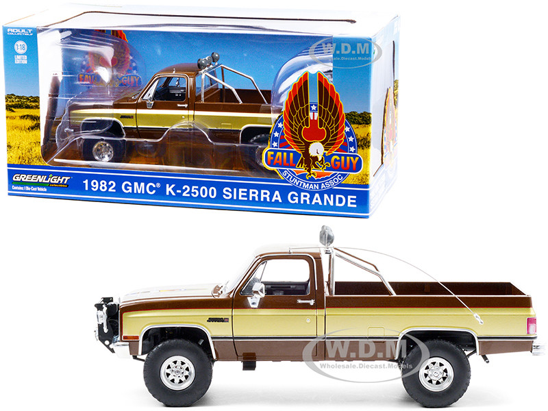 1982 GMC K-2500 Sierra Grande Pickup Truck Brown Gold Sides Fall Guy Stuntman Association The Fall Guy 1981 1986 TV Series 1/18 Diecast Model Car Greenlight 13560