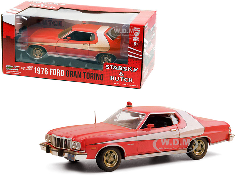 1976 Ford Gran Torino Red White Stripe Weathered Version Starsky and Hutch 1975 1979 TV Series 1/24 Diecast Model Car Greenlight 84121