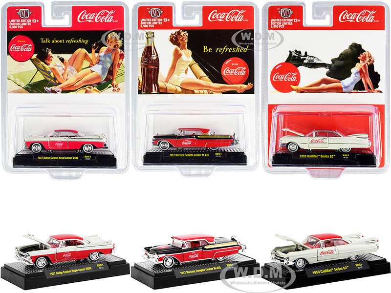 Coca-Cola Bathing Beauties Set of 3 Cars Release 1 Limited Edition 6980 pieces Worldwide 1/64 Diecast Model Cars M2 Machines 52500-BB01