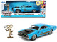 1970 Plymouth 440-6BBL RoadRunner Light Blue Metallic Black Hood Wile E. Coyote Diecast Figurine Looney Tunes 1/24 Diecast Model Car Jada 32038