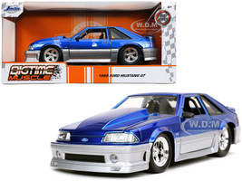 1989 Ford Mustang GT 5.0 Candy Blue Silver Bigtime Muscle 1/24 Diecast Model Car Jada 32670