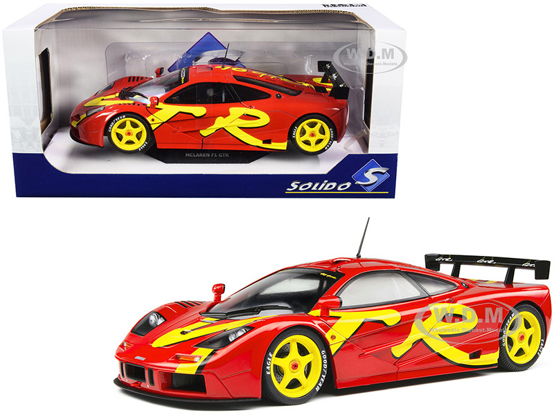 1996 McLaren F1 GTR Short Tail Launch Livery Red Yellow Graphics 1/18 Diecast Model Car Solido S1804102