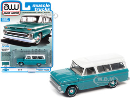 1965 Chevrolet Suburban Light Green White Top Muscle Trucks Limited Edition 14704 pieces Worldwide 1/64 Diecast Model Car Autoworld 64302 AWSP060 A