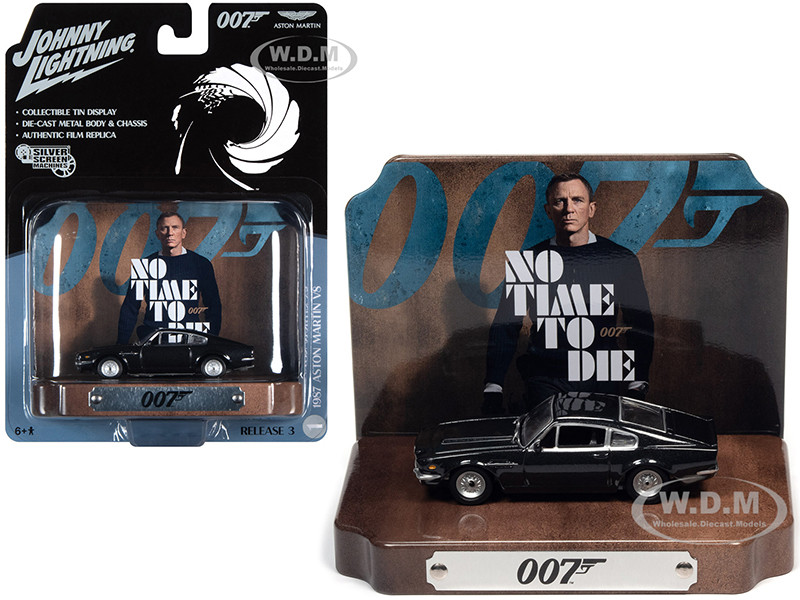 1987 Aston Martin V8 Cumberland Gray Collectible Tin Display 007 James Bond No Time to Die 2021 Movie 25th James Bond Series 1/64 Diecast Model Car Johnny Lightning JLDR014 JLSP119