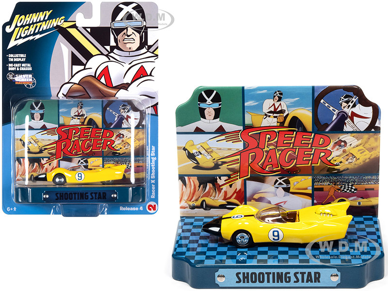 Racer X Shooting Star #9 Yellow Collectible Tin Display Speed Racer 1/64 Diecast Model Car Johnny Lightning JLDR015 JLSP121