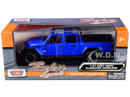 2021 Jeep Gladiator Overland Open Top Pickup Truck Blue Metallic 1/24 1/27 Diecast Model Car Motormax 79367