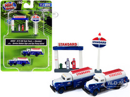 IH R-190 Tanker Trucks 2 pieces Blue White Service Station Sign Gas Pump Island Standard 1/160 N Scale Models Classic Metal Works 60002