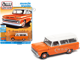 1965 Chevrolet Suburban Orange White Muscle Trucks Limited Edition 14704 pieces Worldwide 1/64 Diecast Model Car Autoworld 64302 AWSP060 B
