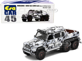 Mercedes Benz G63 AMG 6x6 Pickup Truck Spotlight Black White Camo 1/64 Diecast Model Car Era Car MB206X6RN45