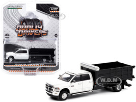 2018 Ram 3500 Dually Landscaper Dump Truck Bright White Black Dually Drivers Series 6 1/64 Diecast Model Car Greenlight 46060 D
