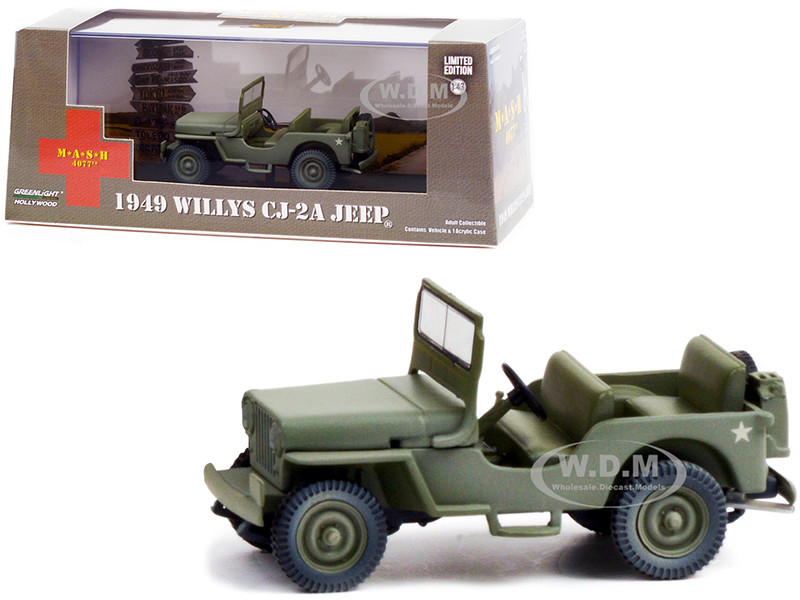 1949 Willys CJ-2A Jeep Army Green MASH 1972 1983 TV Series 1/43 Diecast Model Car Greenlight 86592