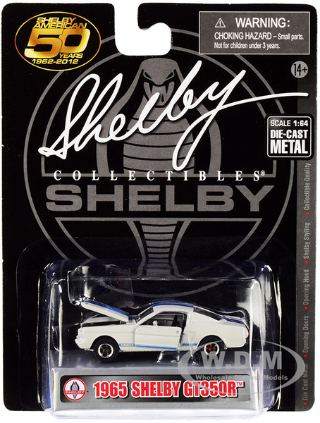 1965 Ford Mustang Shelby GT350R White Blue Stripes Shelby American 50 Years 1962 2012 1/64 Diecast Model Car Shelby Collectibles SC717
