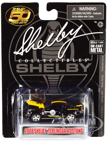 2008 Ford Shelby Mustang #08 Terlingua Black Yellow Shelby American 50 Years 1962 2012 1/64 Diecast Model Car Shelby Collectibles SC753