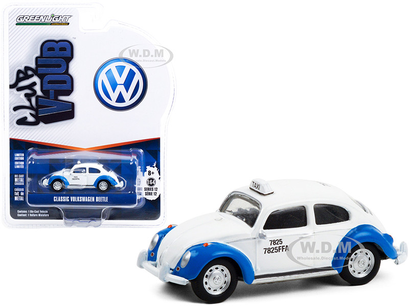 Classic Volkswagen Beetle White Blue Acapulco Taxi Mexico Club Vee V-Dub Series 12 1/64 Diecast Model Car Greenlight 36020 F