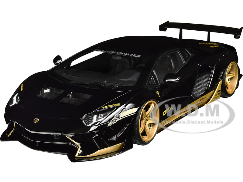 Lamborghini Aventador Liberty Walk LB-Works Gloss Black Gold Accents Limited Edition 1/18 Model Car Autoart 79184