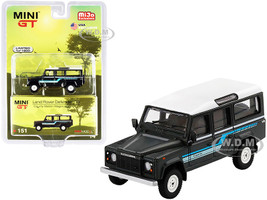 1985 Land Rover Defender 110 County Station Wagon Dark Gray White Top Limited Edition 1800 pieces Worldwide 1/64 Diecast Model Car True Scale Miniatures MGT00151