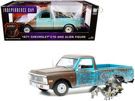 1971 Chevrolet C10 Pickup Truck Weathered Alien Figurine Independence Day 1996 Movie 1/18 Diecast Model Car Highway 61 18021
