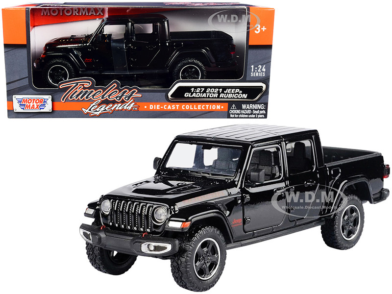 2021 Jeep Gladiator Rubicon Closed Top Pickup Truck Black 1/24 1/27 Diecast Model Car Motormax 79368