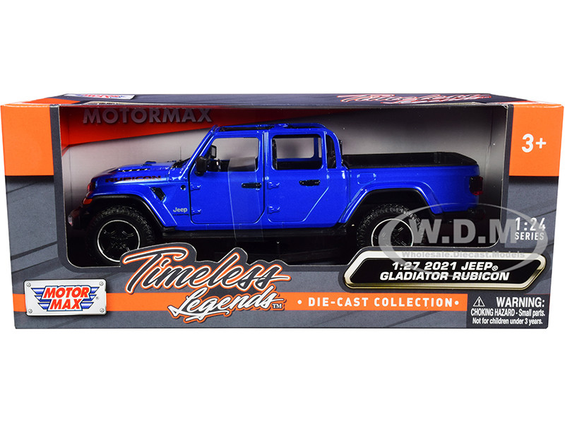2021 Jeep Gladiator Rubicon Open Top Pickup Truck Blue 1/24 1/27 Diecast Model Car Motormax 79370