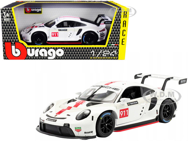 Porsche 911 RSR GT #911 White Race Series 1/24 Diecast Model Car Bburago 28013