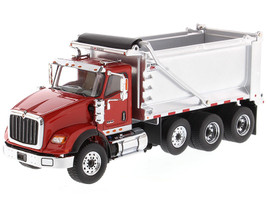 International HX620 Tandem Axle Pusher Axle OX Stampede Dump Truck Red and Chrome Transport Series 1/50 Diecast Model Diecast Masters 71076