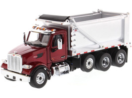 Peterbilt 567 SFFA Tandem Axle Pusher Axle OX Stampede Dump Truck Red and Chrome Transport Series 1/50 Diecast Model Diecast Masters 71077