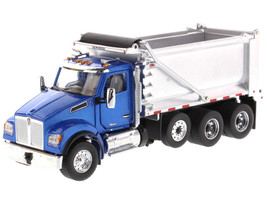 Kenworth T880S SFFA Tandem Axle Pusher Axle OX Stampede Dump Truck Blue and Chrome Transport Series 1/50 Diecast Model Diecast Masters 71078