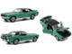 1967 Ford Mustang Coupe Loveland Green Metallic Black Stripes Black Top Pair of Skis Ski Country Special 1/18 Diecast Model Car Greenlight 13575
