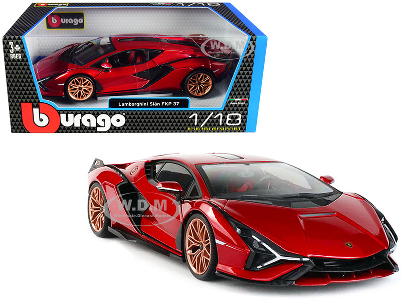 Lamborghini Sian FKP 37 Red Copper Wheels 1/18 Diecast Model Car Bburago 11046