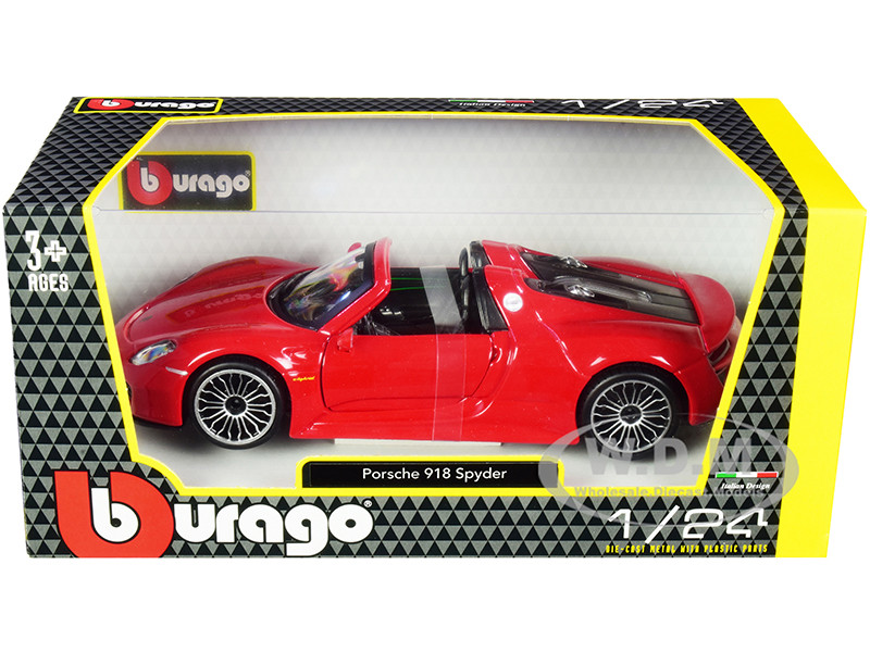 Porsche 918 Spyder Convertible Red 1/24 Diecast Model Car Bburago 21076