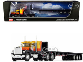 Mack Super-Liner 60" Sleeper Cab Tri-Axle Flatbed Trailer Yellow Black Stripes 1/64 Diecast Model DCP First Gear 60-0975
