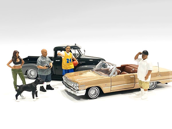 Lowriderz Dog 5 piece Figurine Set 1/24 Scale Models American Diorama 76373 76374 76375 76376