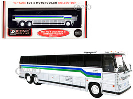 1980 MCI MC-9 Crusader II Intercity Coach Bus Voyageur Colonial Bus Lines Quebec Express Canada White Silver Stripes Vintage Bus & Motorcoach Collection 1/87 HO Diecast Model Iconic Replicas 87-0261