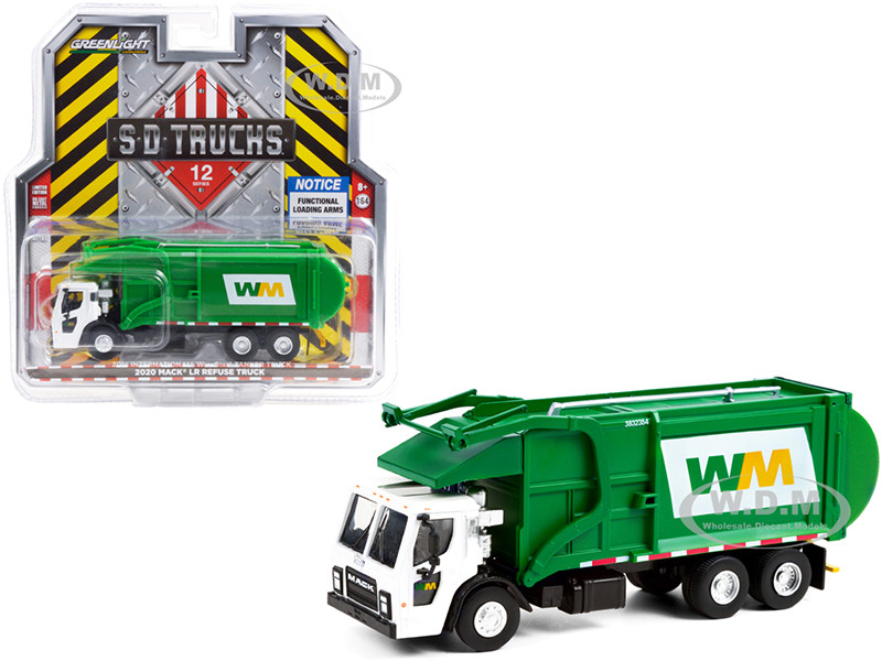 2020 Mack LR Refuse Garbage Truck White Green Waste Management S.D. Trucks Series 12 1/64 Diecast Model Greenlight 45120 C